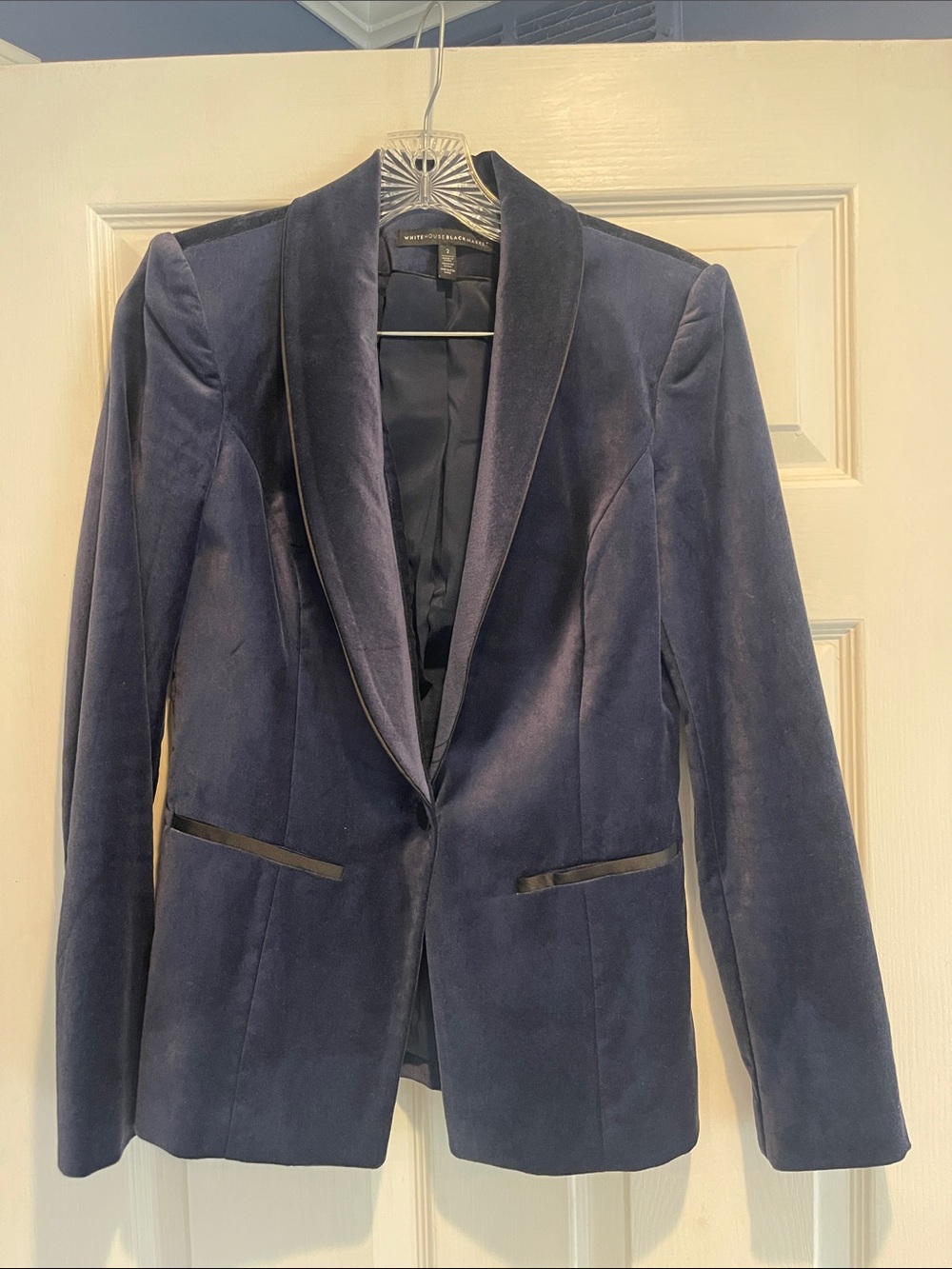 White House Black Market Navy Velvet Blazer with Satin Trim